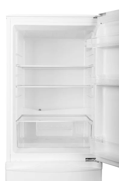 Современный Открытый Пустой Холодильник Белом Фоне — стоковое фото