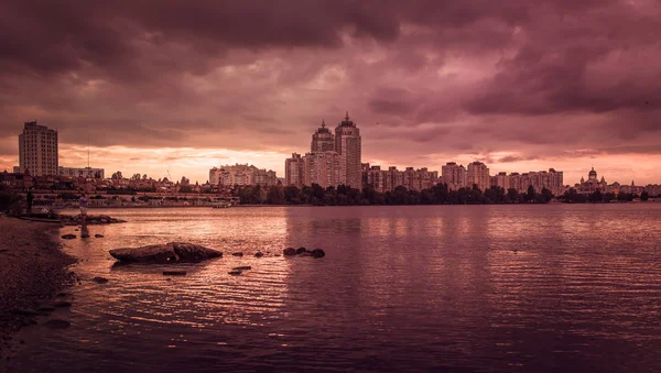 Dramatic evening city view, Kyiv, Ukraine