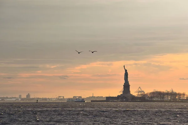 American Statue Liberty New York Manhattan Sunset Usa Monument — Stock Photo, Image