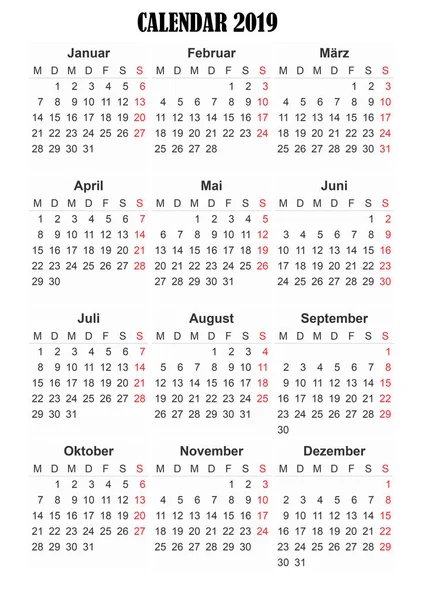 2019 Germangeneric Calendar Easy Cropping Busy Designers Who Want Create — Stock Photo, Image