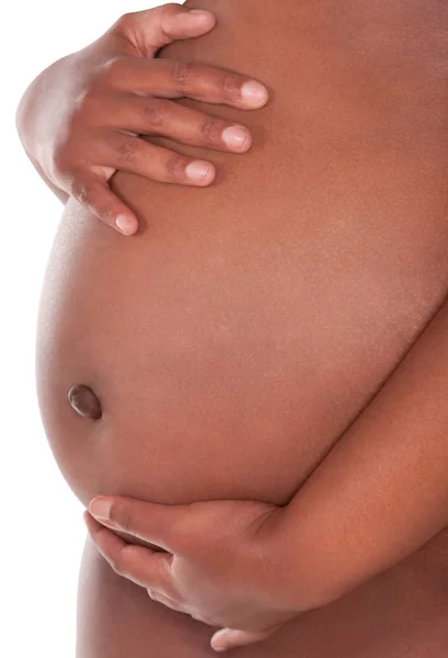 Young African Woman Botswana Pregnant Dressed Blue Isolated White — Stock Photo, Image