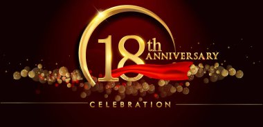 18 Altın yıldönümü kutlama kırmızı arka plan, vektör çizim logosuna