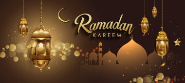 Ramazan ramazan kareem metin ve altın elemanları, vektör çizim tasarım şablonu