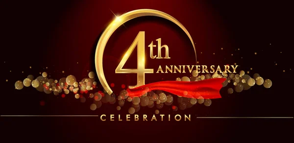 Aniversario Oro Celebración Logo Sobre Fondo Rojo Vector Ilustración — Archivo Imágenes Vectoriales