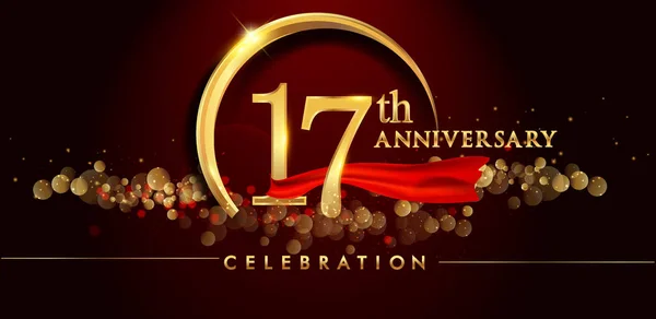 Χρυσή Επέτειο Εορτασμού Λογότυπο Κόκκινο Φόντο Εικονογράφηση Διάνυσμα — Διανυσματικό Αρχείο