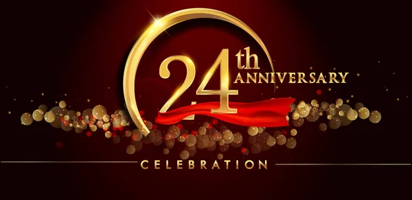 Logotipo Celebración Del 24º Aniversario Oro Sobre Fondo Rojo Ilustración — Archivo Imágenes Vectoriales