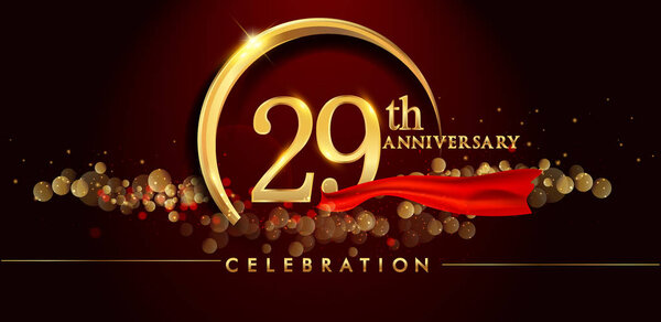 29th gold anniversary celebration logo on red background, vector illustration
