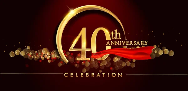 40Th Gold Anniversary Celebration Logo Red Background Vector Illustration — Stock Vector