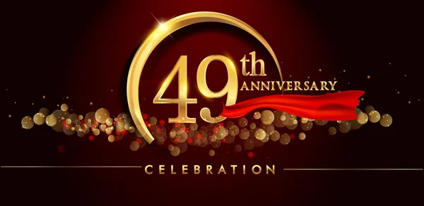 49Esimo Anniversario Oro Logo Celebrazione Sfondo Rosso Illustrazione Vettoriale — Vettoriale Stock