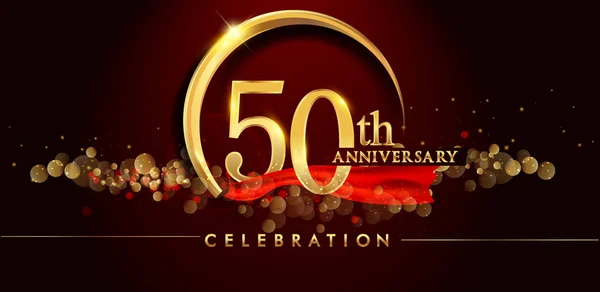 50Th Gold Anniversary Celebration Logo Red Background Vector Illustration — Stock Vector