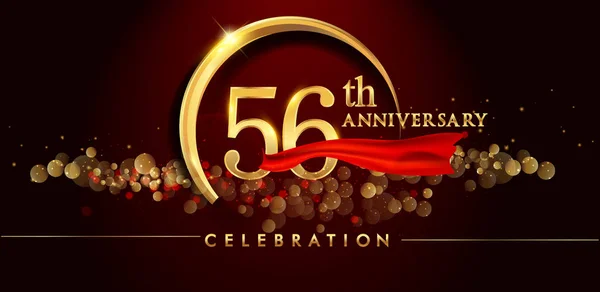 Logo Celebración Del 56º Aniversario Oro Sobre Fondo Rojo Ilustración — Archivo Imágenes Vectoriales