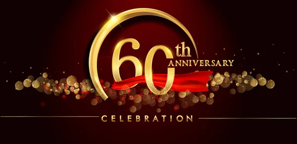 60E Gouden Jubileum Viering Logo Rode Achtergrond Vectorillustratie — Stockvector