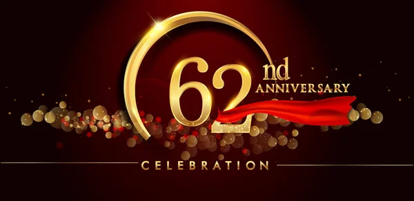 62A Celebrazione Dell Anniversario Oro Logo Sfondo Rosso Illustrazione Vettoriale — Vettoriale Stock