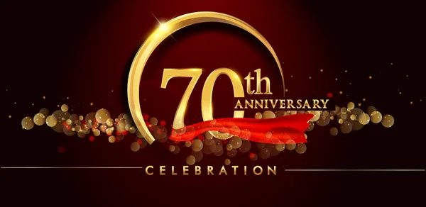 70Th Gold Anniversary Celebration Logo Red Background Vector Illustration — Stock Vector