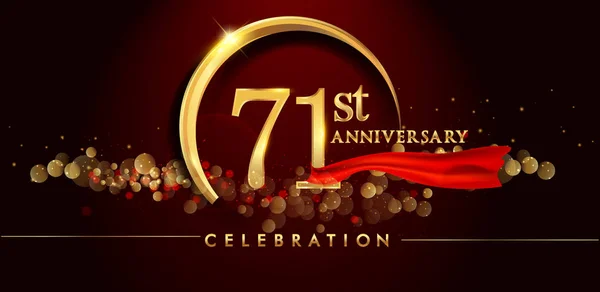 Anniversario Oro Logo Celebrazione Sfondo Rosso Illustrazione Vettoriale — Vettoriale Stock