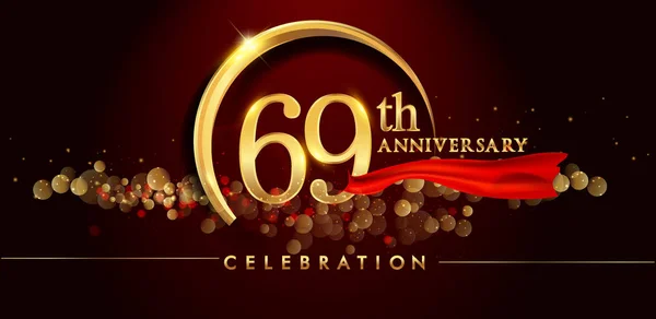 69Esimo Anniversario Oro Logo Celebrazione Sfondo Rosso Illustrazione Vettoriale — Vettoriale Stock