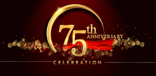 75Th Logotipo Celebração Aniversário Ouro Fundo Vermelho Ilustração Vetorial — Vetor de Stock