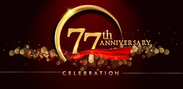 Logo Celebración Del 77º Aniversario Oro Sobre Fondo Rojo Ilustración — Archivo Imágenes Vectoriales