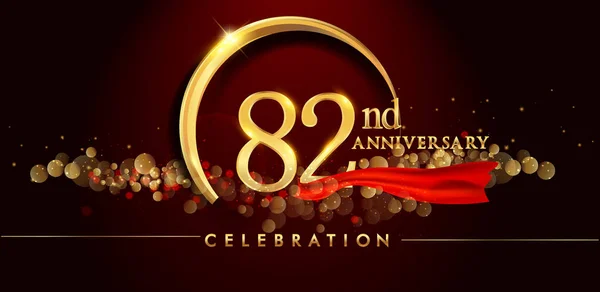 Logo Celebrazione Anniversario Oro Sfondo Rosso Illustrazione Vettoriale — Vettoriale Stock