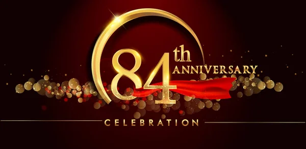 Altın Yıldönümü Kutlama Kırmızı Arka Plan Vektör Çizim Logosuna — Stok Vektör