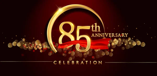 85Th Logo Celebrazione Anniversario Oro Sfondo Rosso Illustrazione Vettoriale — Vettoriale Stock