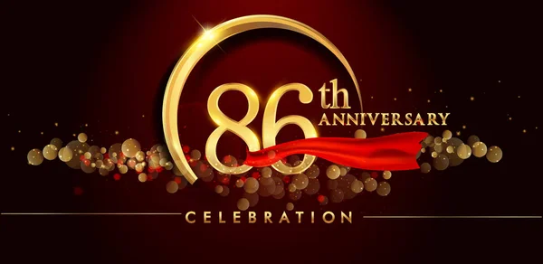86Esimo Logo Celebrazione Anniversario Oro Sfondo Rosso Illustrazione Vettoriale — Vettoriale Stock