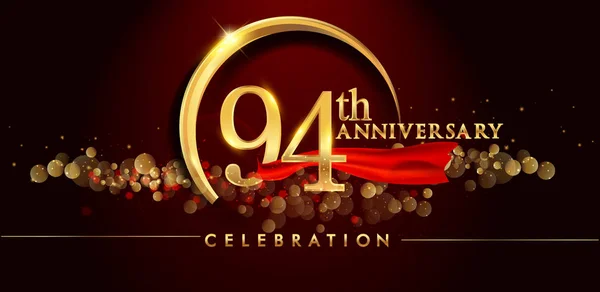 94º Aniversario Oro Logotipo Celebración Sobre Fondo Rojo Vector Ilustración — Archivo Imágenes Vectoriales