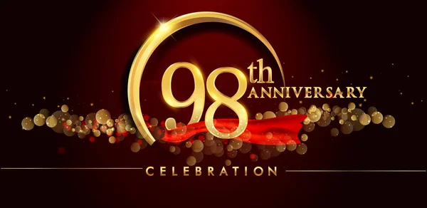 98Th Logotipo Celebração Aniversário Ouro Fundo Vermelho Ilustração Vetorial — Vetor de Stock