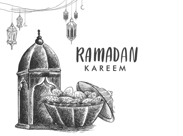Desenho Mão Cartão Saudação Ramadan Com Lâmpadas Vetor Ilustração — Vetor de Stock