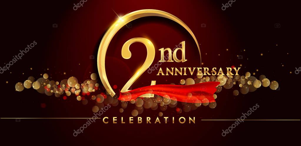 2nd gold anniversary celebration logo on red background, vector illustration