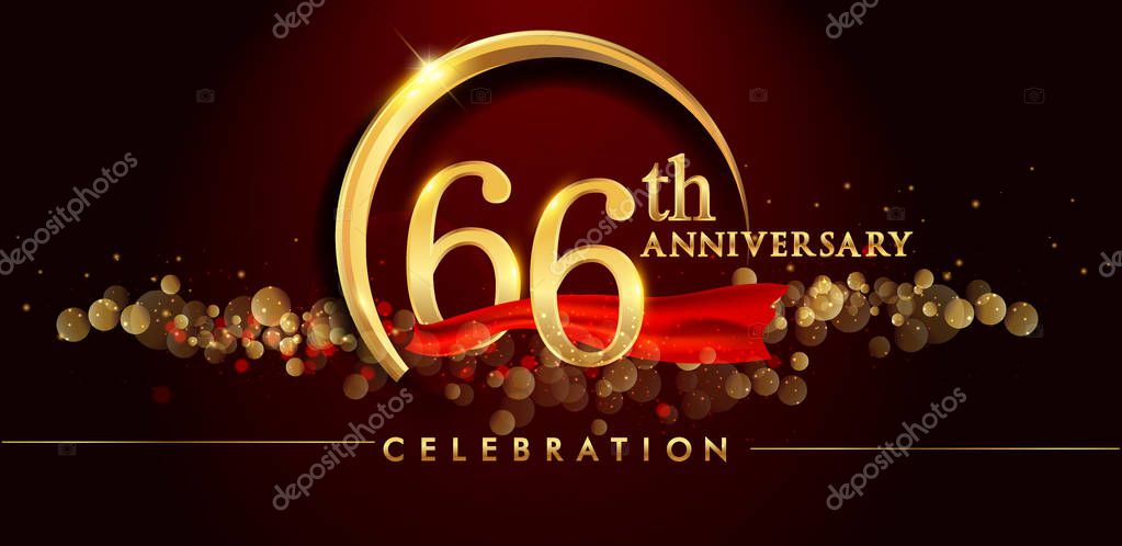 66th gold anniversary celebration logo on red background, vector illustration