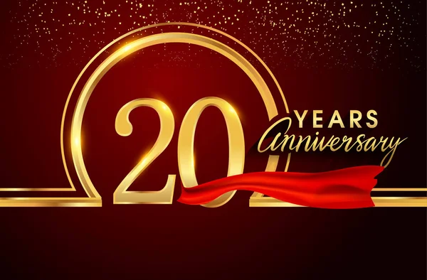 Logotipo Celebración Años Logotipo Con Confeti Anillo Dorado Cinta Roja — Archivo Imágenes Vectoriales