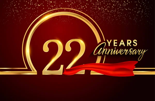 Años Aniversario Celebración Logotipo Logotipo Con Confeti Anillo Dorado Cinta — Vector de stock