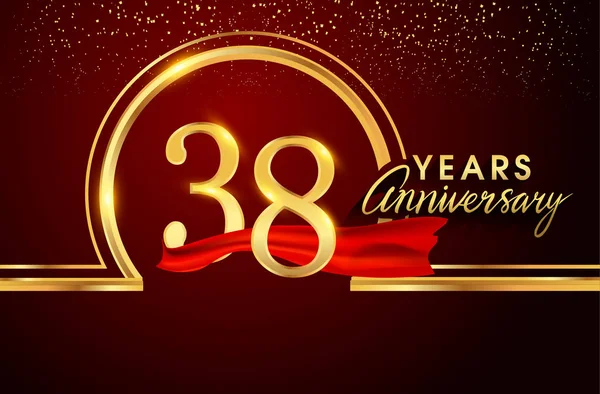 Yıl Yıldönümü Kutlama Logo Konfeti Altın Yüzük Vektör Tasarımı Tebrik — Stok Vektör