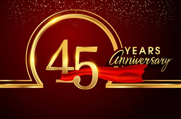Anos Logotipo Celebração Aniversário Logotipo Com Confete Anel Dourado Fita — Vetor de Stock