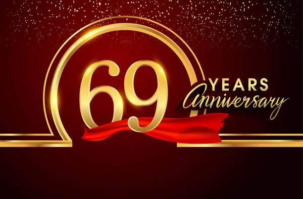 Años Aniversario Logotipo Celebración Logotipo Con Confeti Anillo Dorado Cinta — Archivo Imágenes Vectoriales