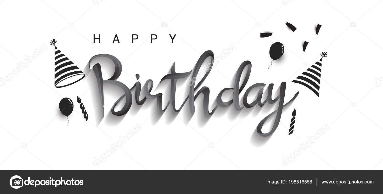 Feliz Cumpleaños Tarjeta Minimalista Blanco Negro Con Letras Dibujadas Mano  Vector de stock #198516558 de ©Vectorideas, image size:1600x810