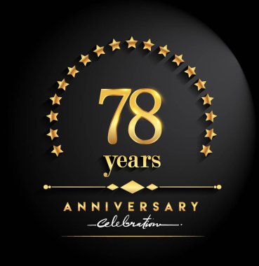 78 yıl yıldönümü kutlamaları. Yıldönümü yıldız ve zarif altın rengi siyah arka plan, kutlama, davetiye ve tebrik kartı için vektör tasarımı üzerine izole logolu