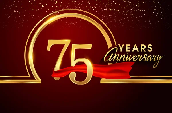 Χρόνια Επέτειο Εορτασμού Λογότυπο Λογότυπο Κομφετί Χρυσό Δαχτυλίδι Και Κόκκινης — Διανυσματικό Αρχείο
