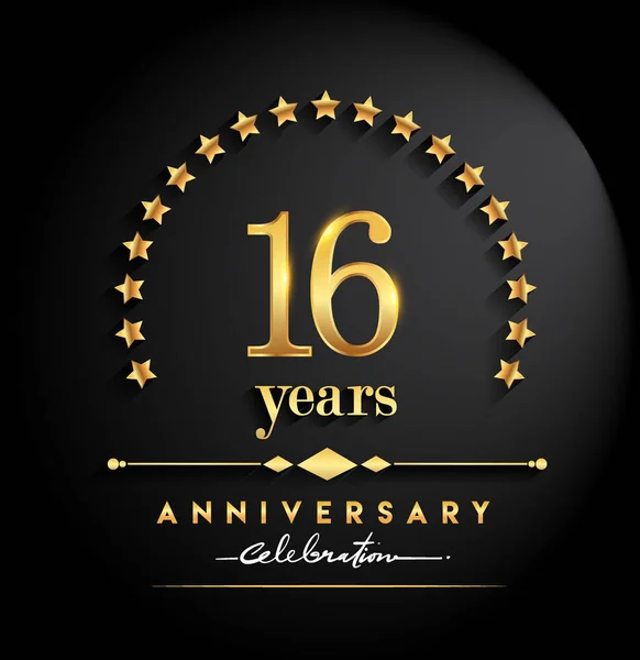 Célébration Ans Logo Anniversaire Avec Étoiles Élégante Couleur Dorée Isolée — Image vectorielle