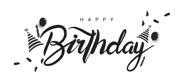 Happy Birthday Black White Minimalistic Card Hand Drawn Lettering Vector — Stock Vector