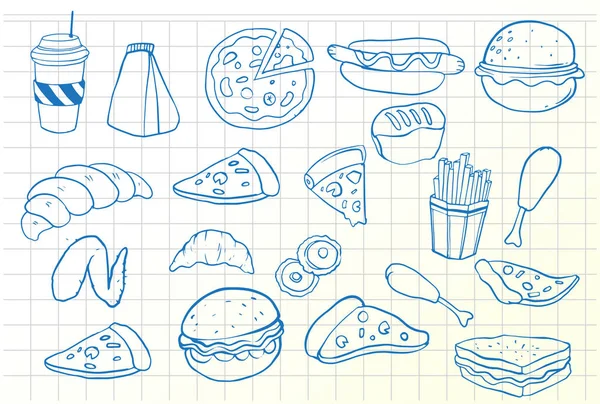 Handgezeichnetes Fast Food Auf Einem Notizblock Vektorillustration — Stockvektor