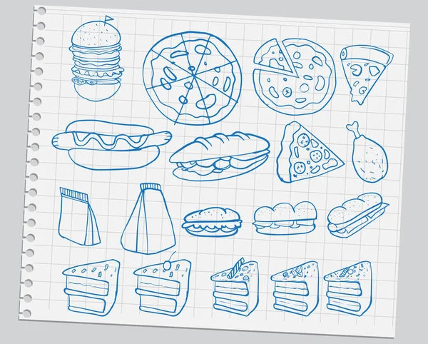 Hand Drawn Fast Food Notebook Sheet Vector Illustration — Stock Vector