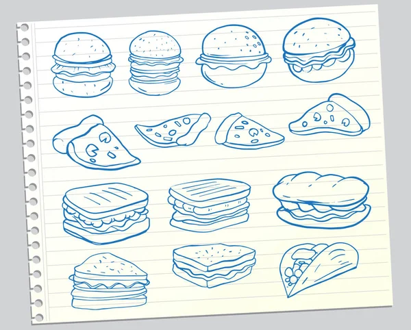 Hand Drawn Fast Food Notebook Sheet Vector Illustration — Stock Vector