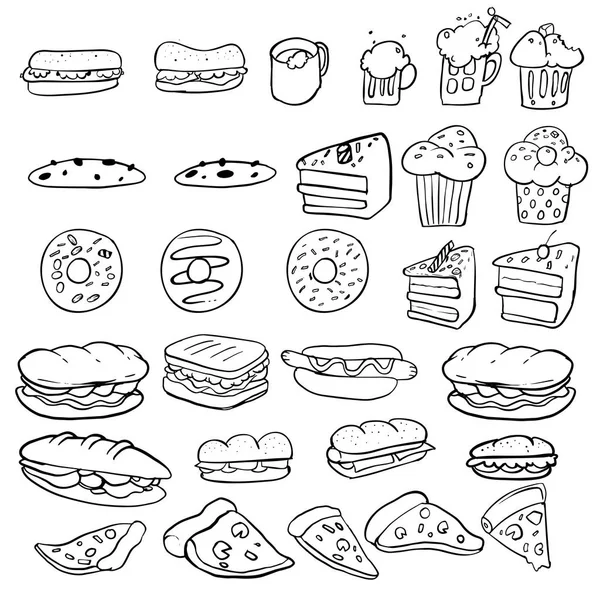 快速食物手绘草图 涂鸦集 矢量插图 — 图库矢量图片