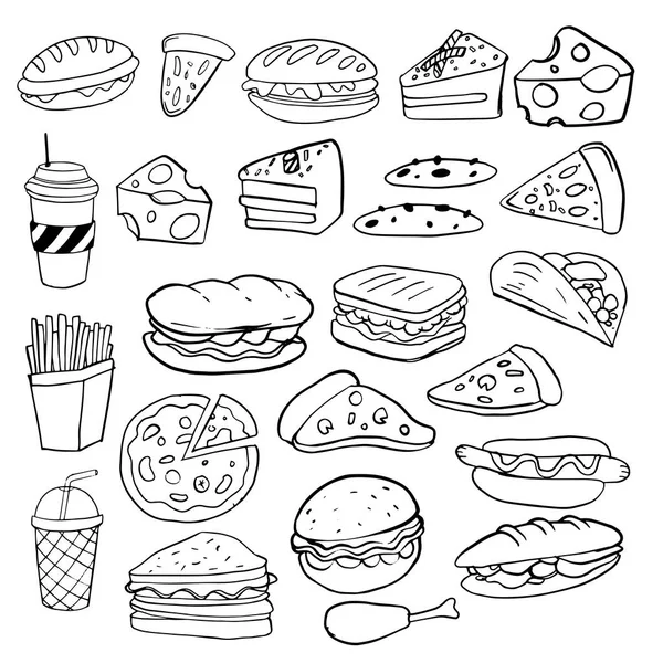 Handgezeichnete Skizze Von Fast Food Doodle Set Vektorillustration — Stockvektor