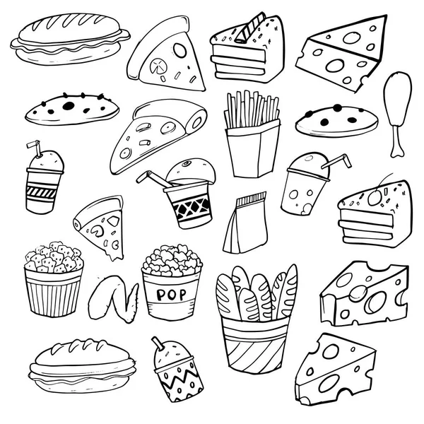 Hand Drawn Sketch Fast Food Doodle Set Vector Illustration — Stock Vector