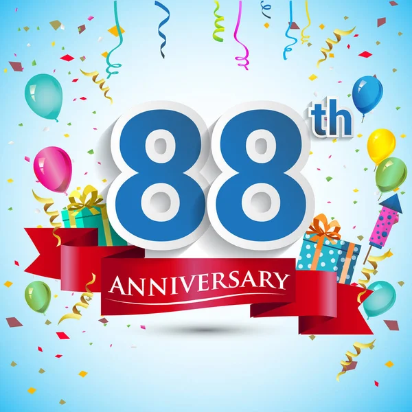 88E Jaar Verjaardag Viering Design Met Handige Geschenk Doos Ballonnen — Stockvector