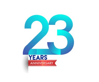 kırmızı kurdele ile 23 yıl yıldönümü kutlama mavi logo. Doğum günü partisi için vektör tasarım şablonu 