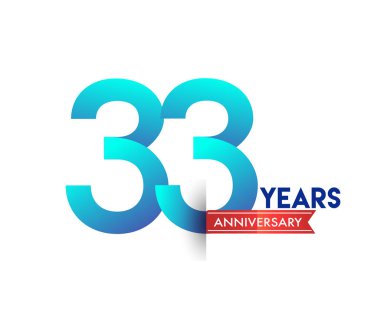 kırmızı kurdele ile 33 yıl yıldönümü kutlama mavi logo. Doğum günü partisi için vektör tasarım şablonu 